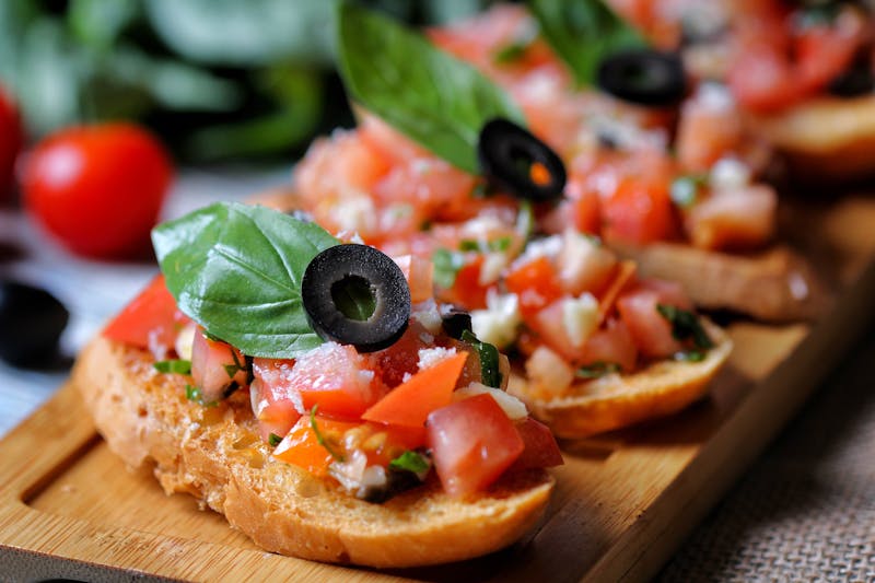 Fresh bruschetta with tomato and basil